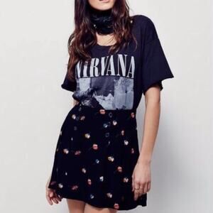 Free People Lovers Lane Black Floral Pleated Academia Mini Skirt